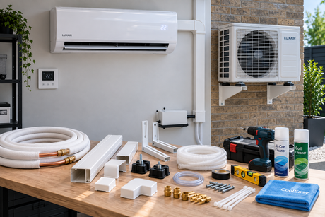 Air conditioning installation accessories including pipework, brackets, trunking and condensate pump