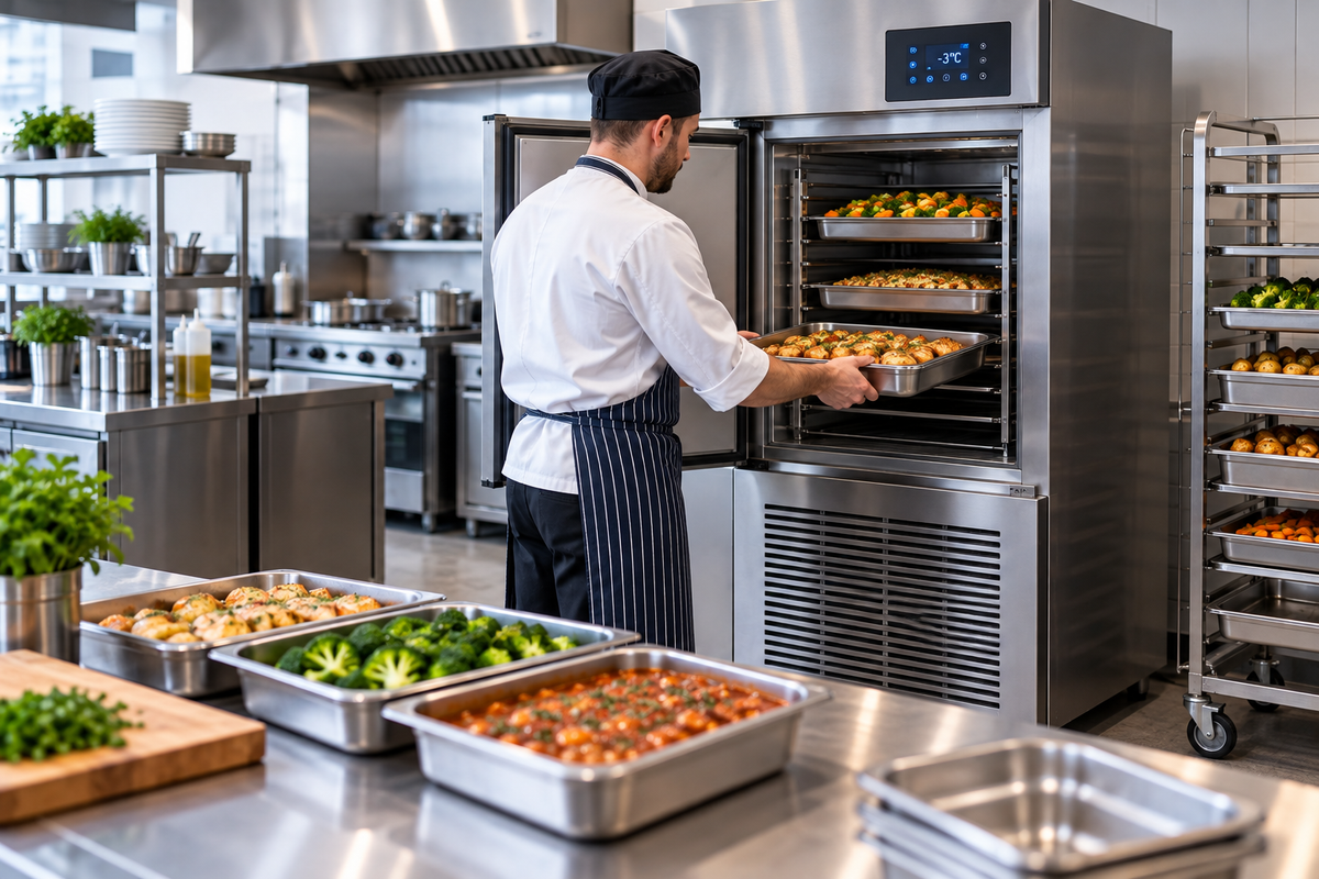 Blast chiller in a commercial kitchen used for rapid food cooling