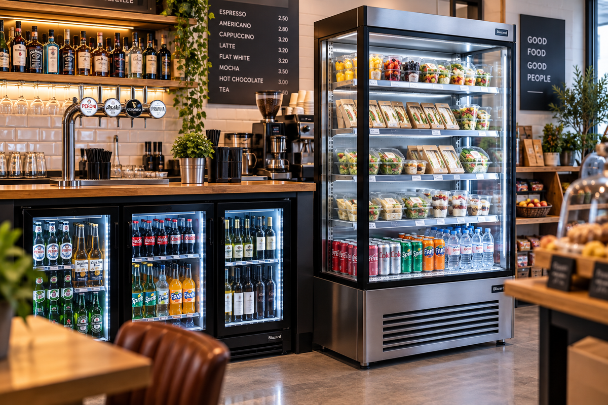 Bottle cooler and display chiller in a commercial cafe and retail setting