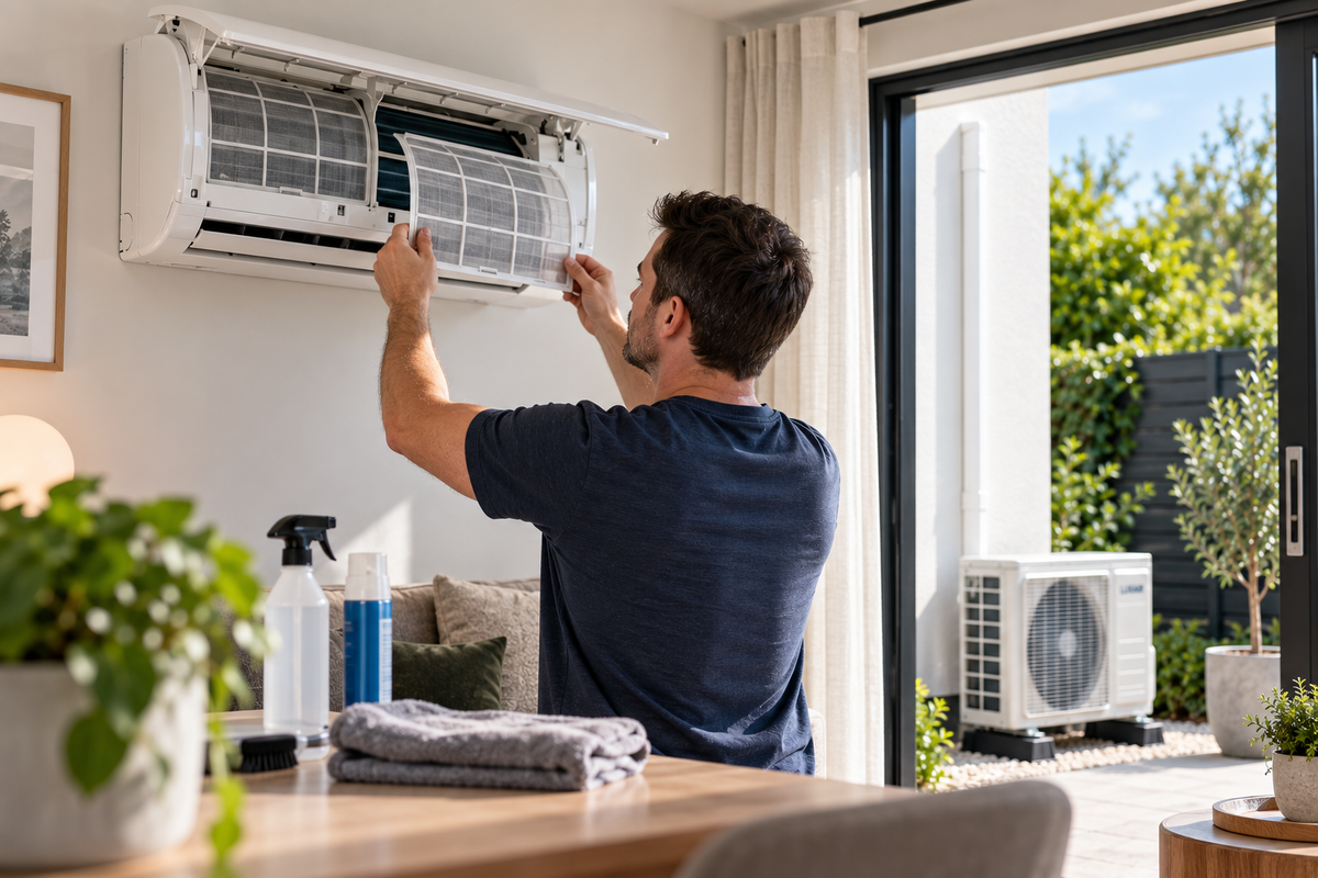 Cleaning filters on a wall mounted air conditioning system