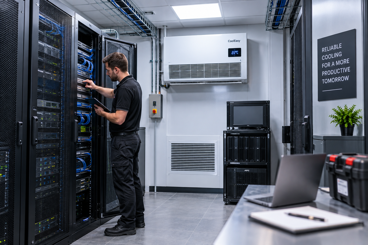 Server room cooling system protecting IT equipment